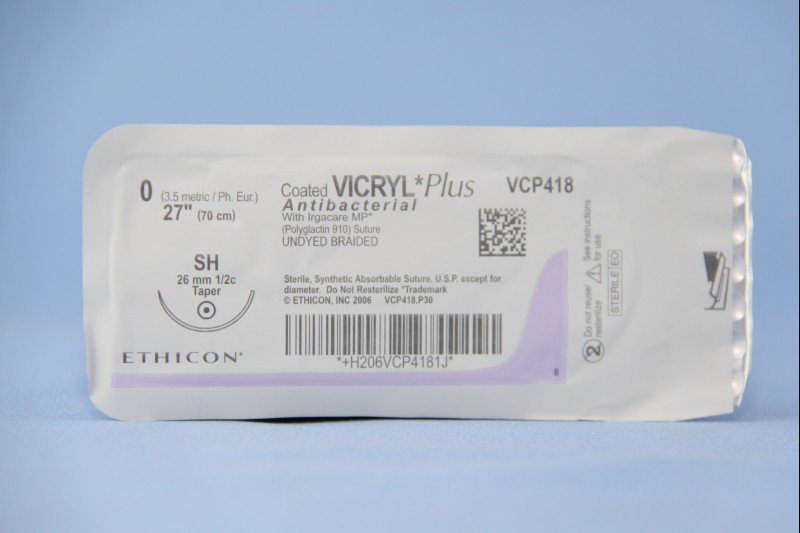 Suture Absorbable Antibacterial Suture with Needle Coated Vicryl™ Plus Polyglactin 910 with Irgacare MP Antibacterial Suture SH 1/2 Circle Taper Point Needle Size 0 Braided by Ethicon - Suture  J & J Healthcare Systems  ID VCP418H